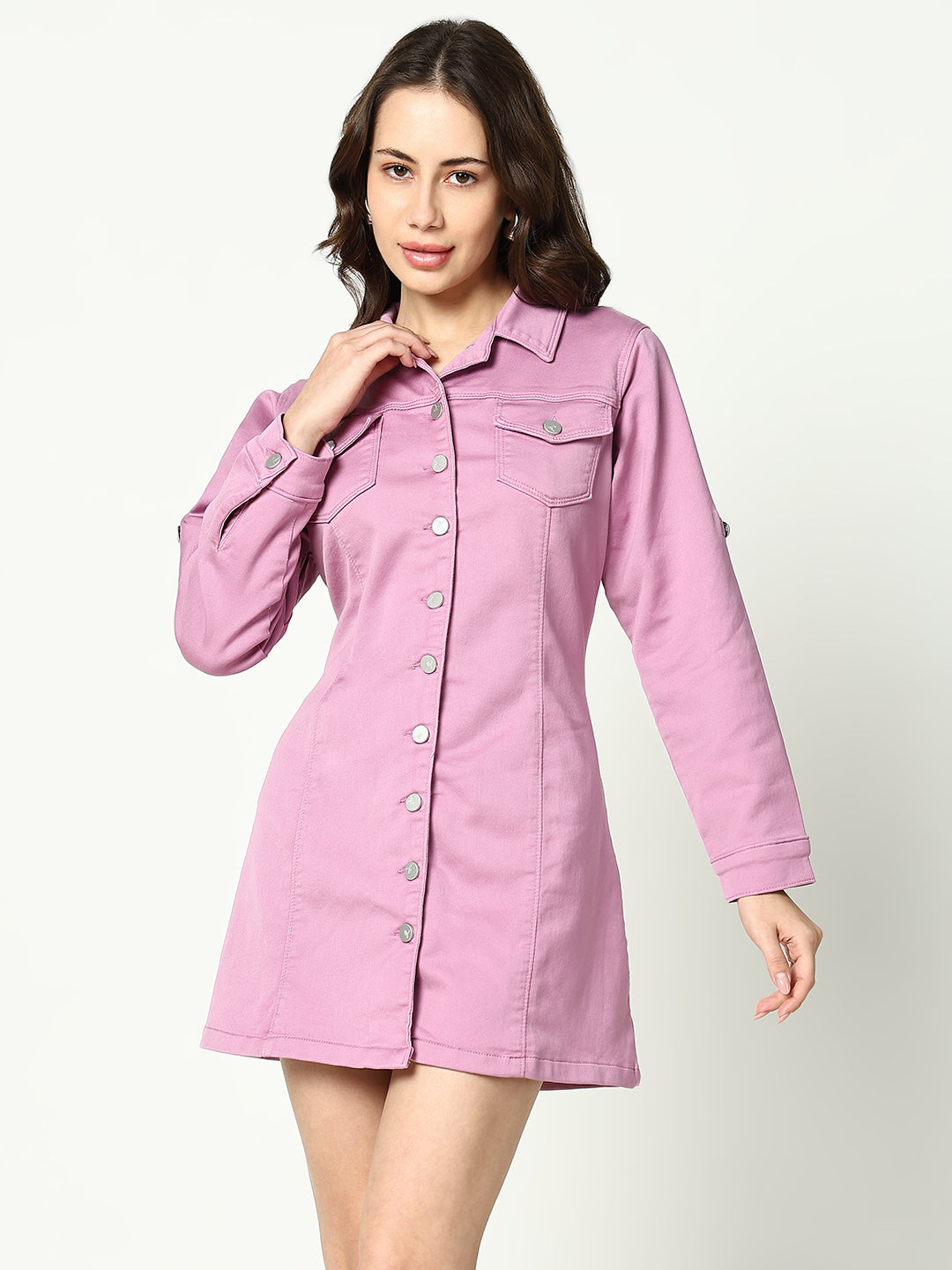 Women's Purple Solid Denim Dress