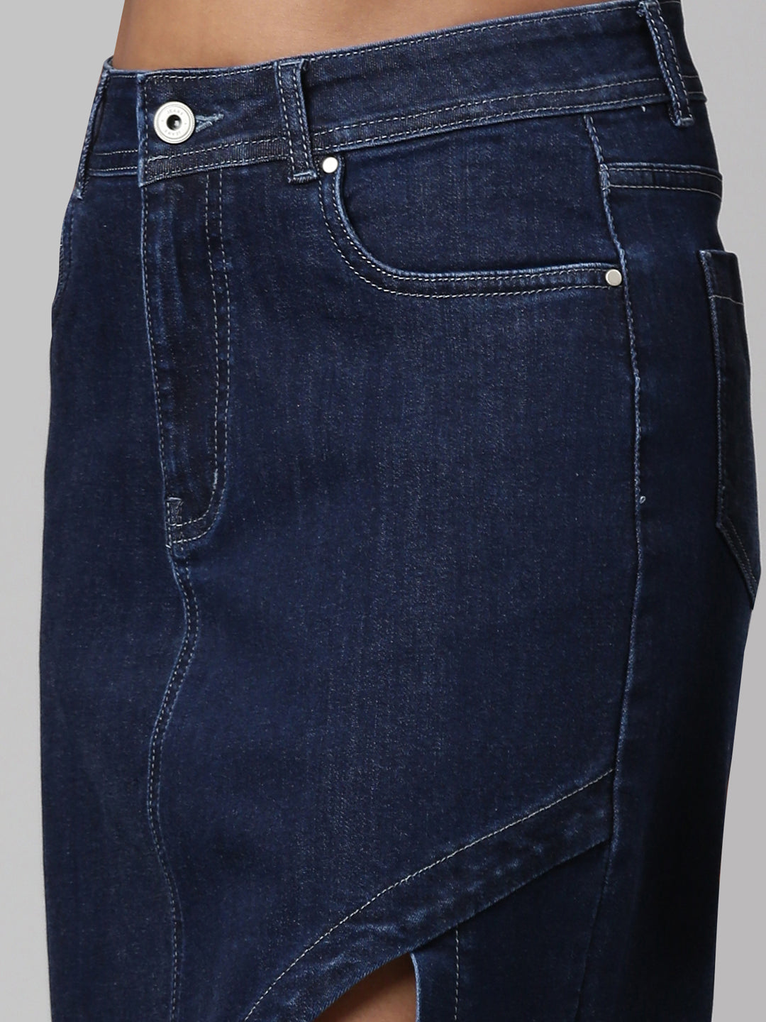 Women Solid Denim A Line Skirt