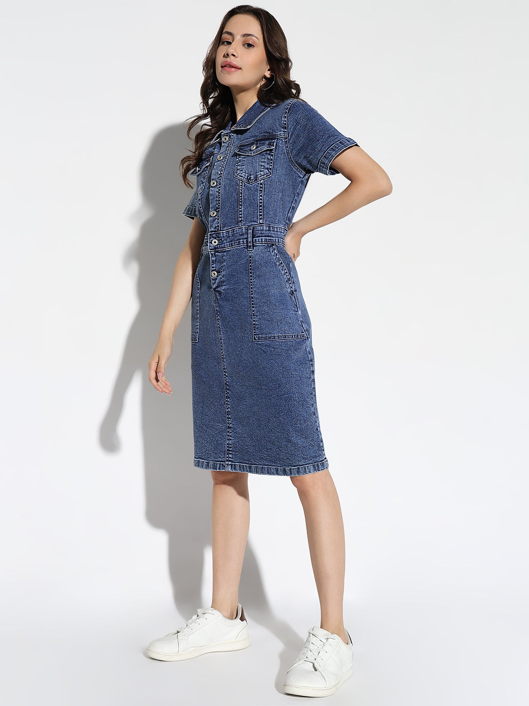 Women Solid Blue Shirt Dress