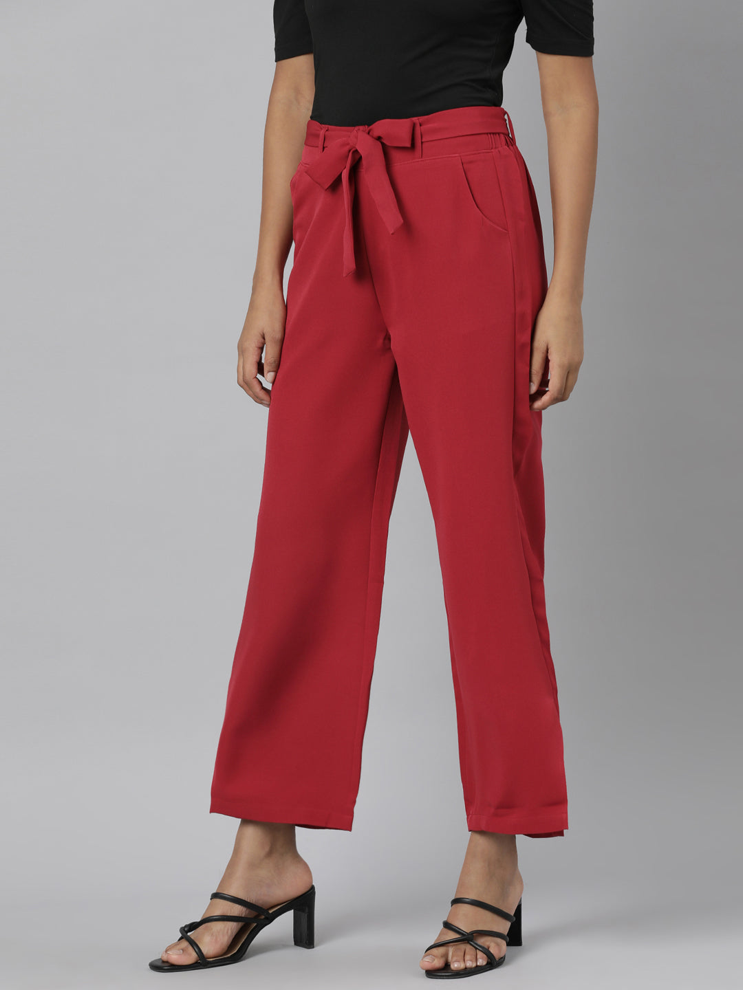 Women Fuchsia Solid Parallel Trousers