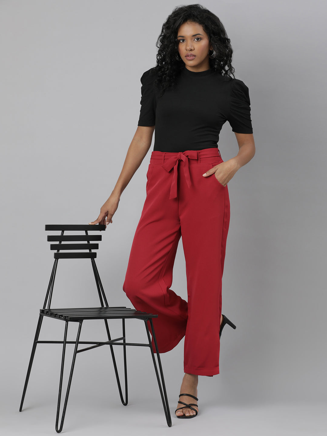 Women Fuchsia Solid Parallel Trousers