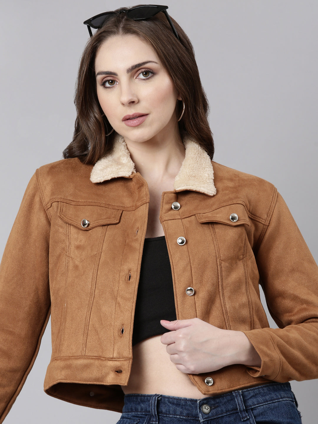 Women Camel Brown Solid Tailored Jacket