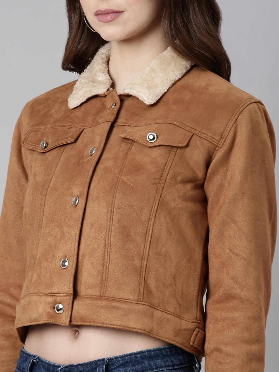 Women Camel Brown Solid Tailored Jacket