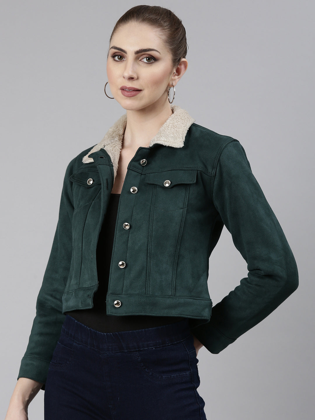 Women Green Solid Tailored Jacket