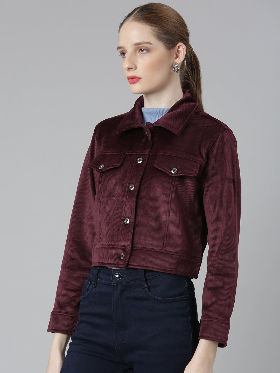 Women Magenta Solid Tailored Jacket