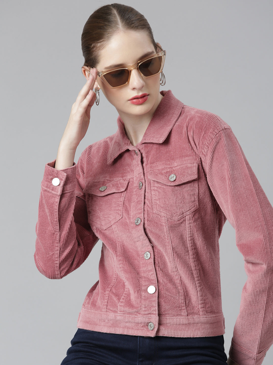 Women Mauve Solid Tailored Jacket