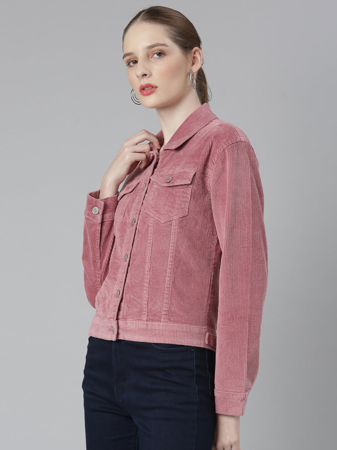Women Mauve Solid Tailored Jacket