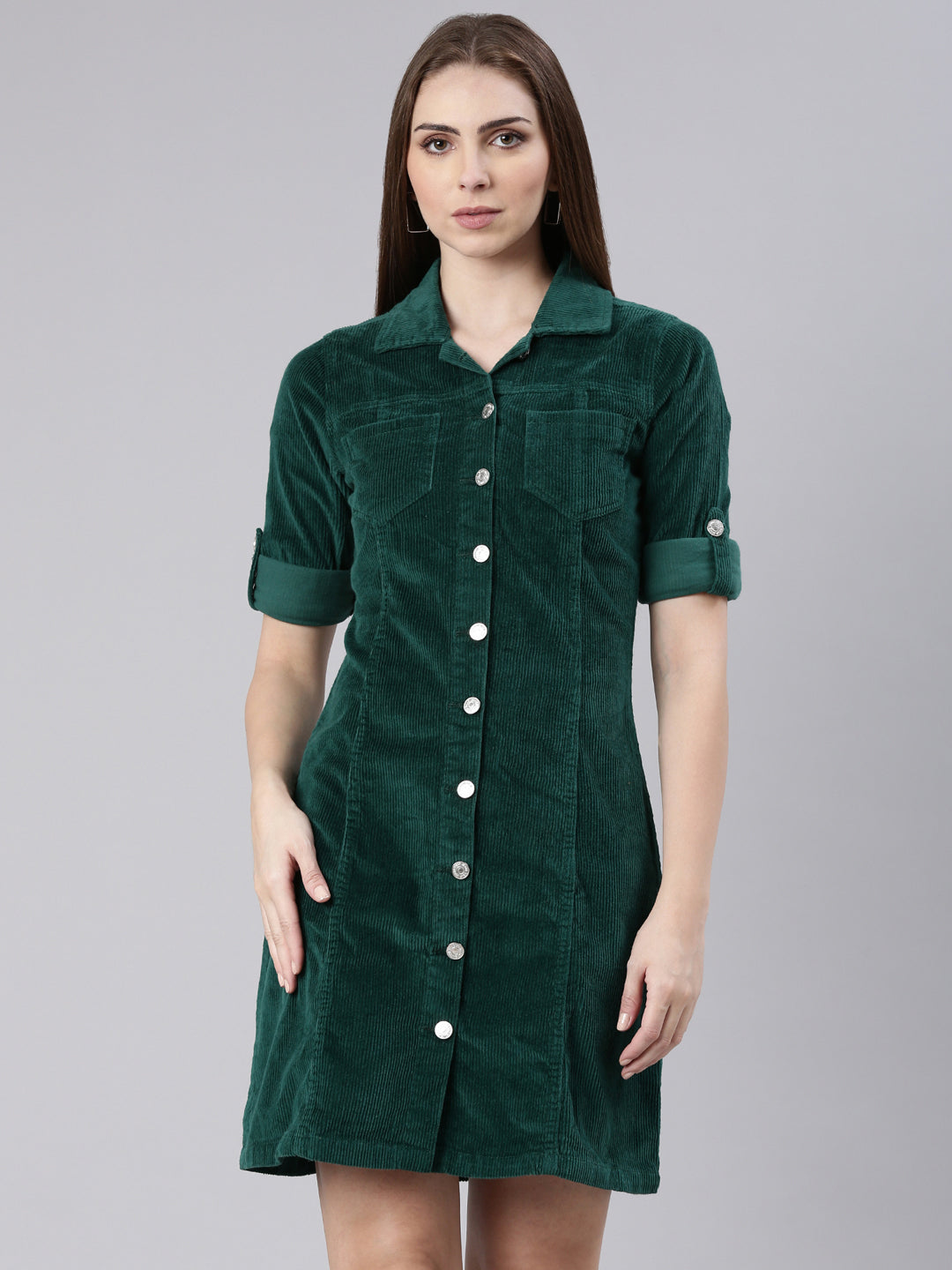 Women Green Solid Shirt Dress