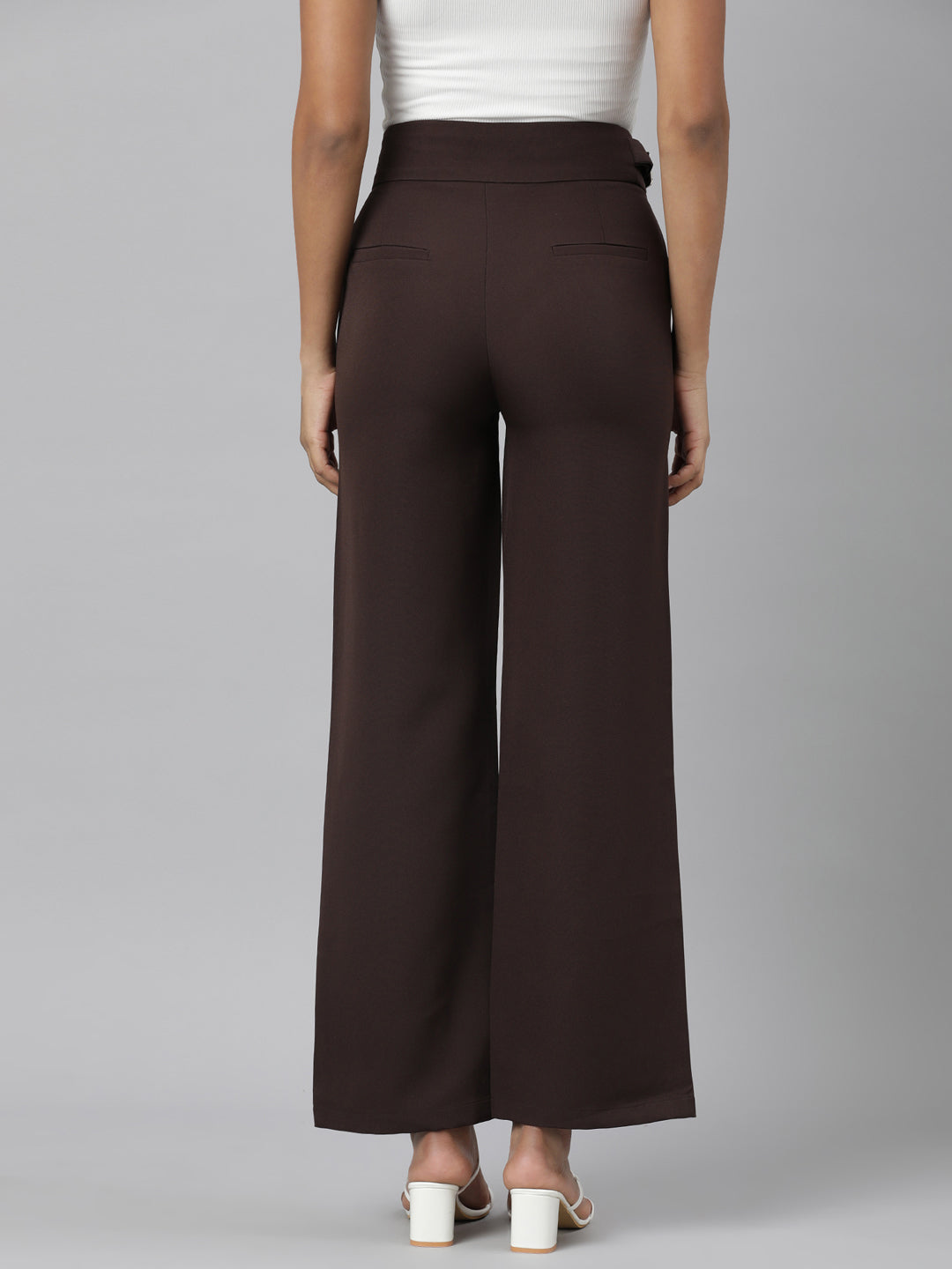 Women Brown Solid Parallel Trousers