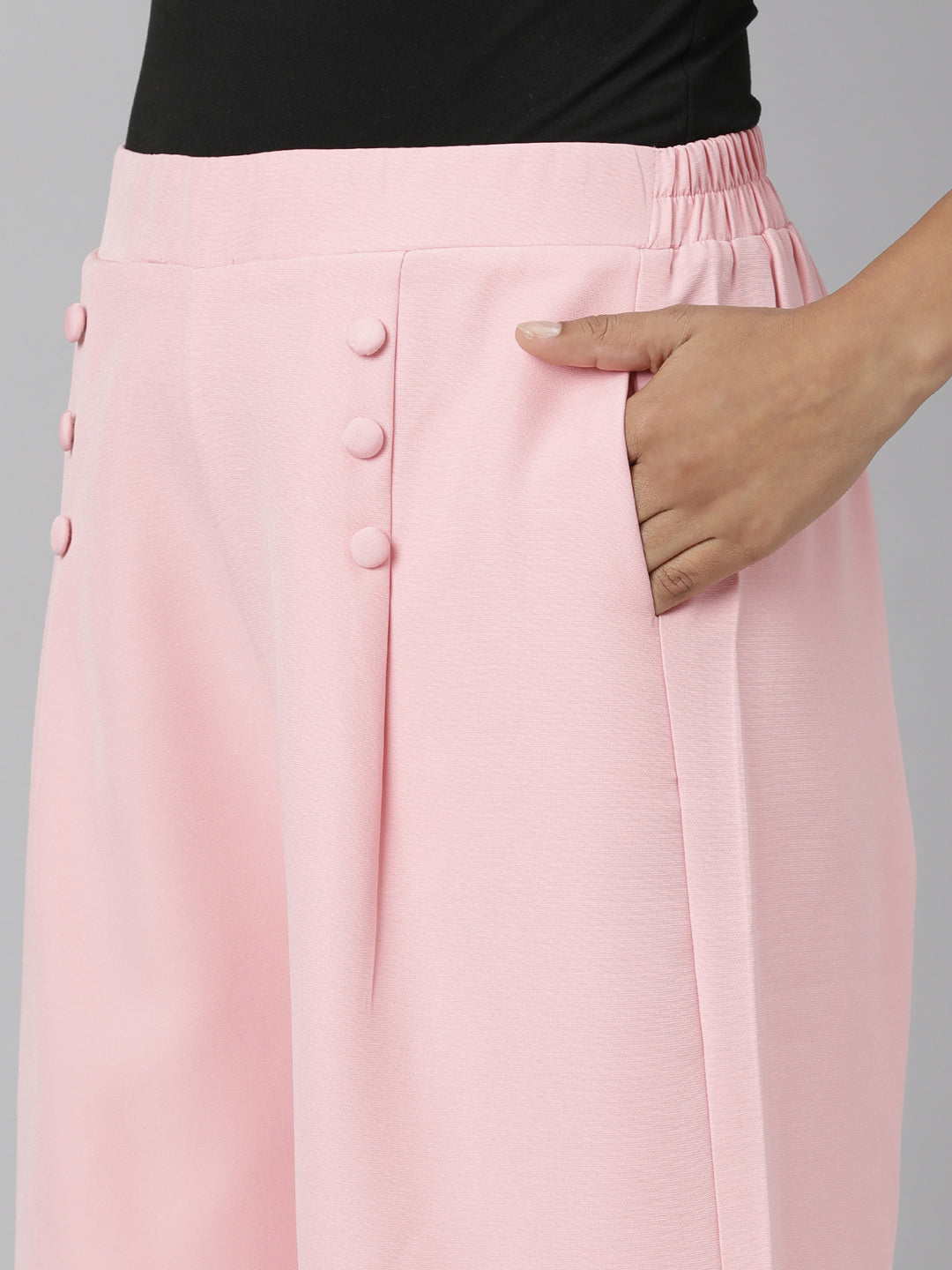 Women Pink Solid Parallel Trousers
