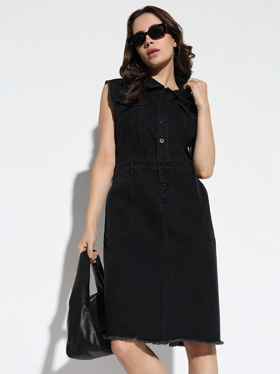 Women Solid Black A-Line Dress