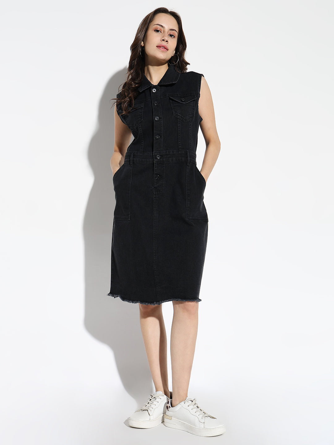 Women Solid Black A-Line Dress