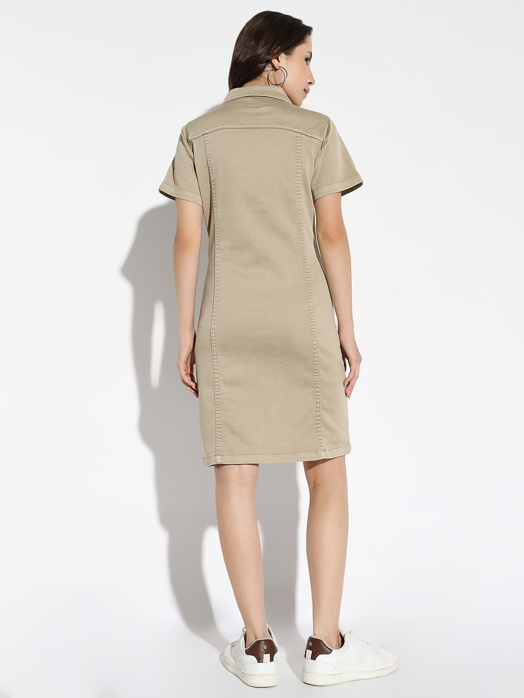 Women Solid Beige Shirt Dress