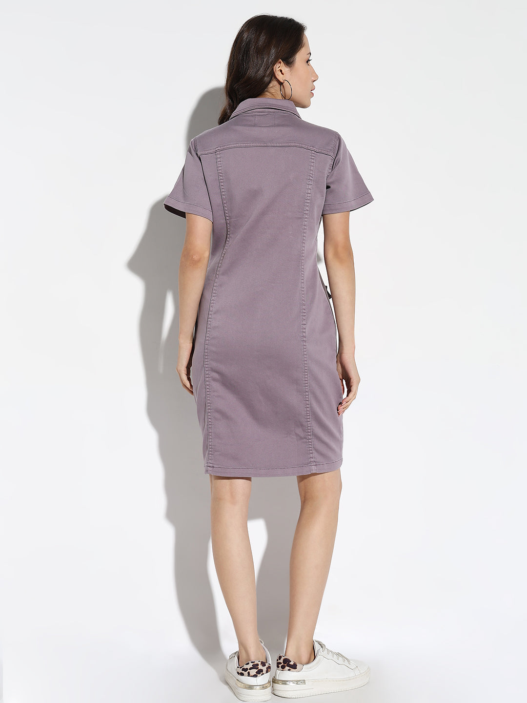 Women Solid Purple Shirt Dress