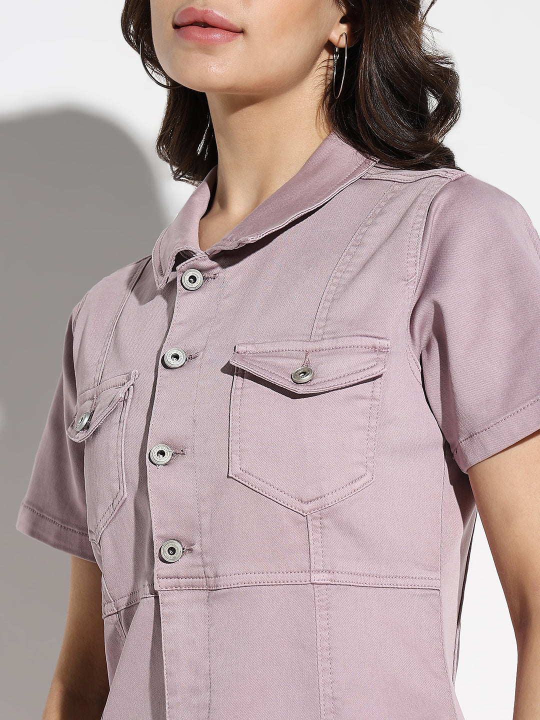 Women Solid Purple Shirt Dress