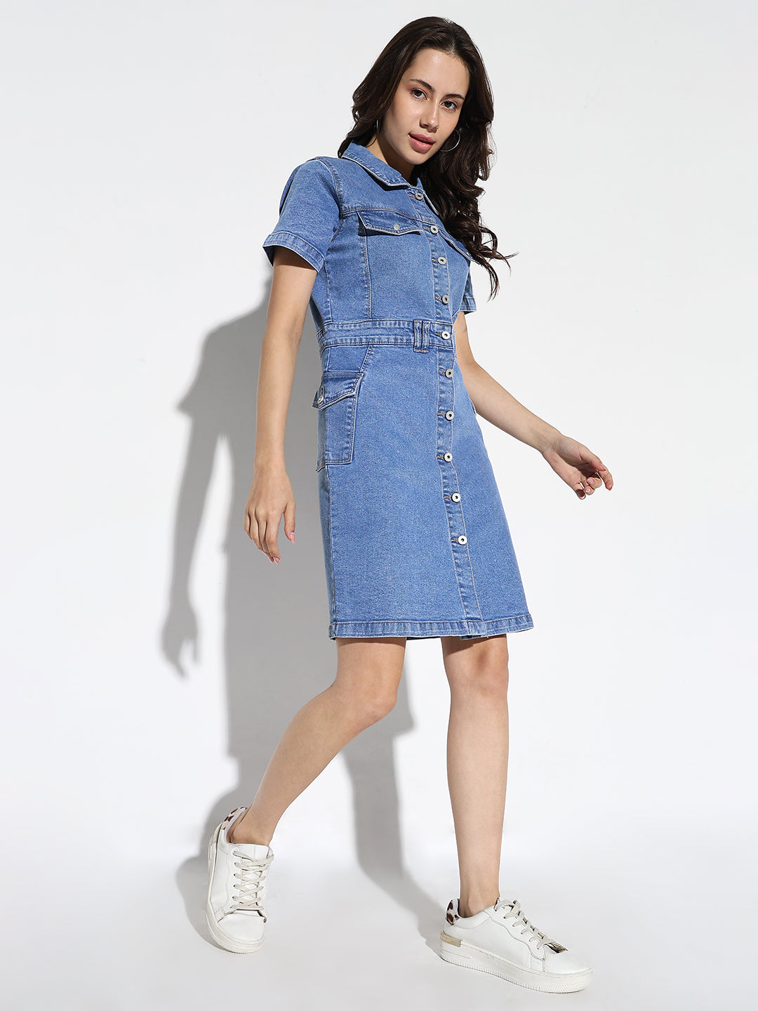 Women Solid Blue Shirt Dress