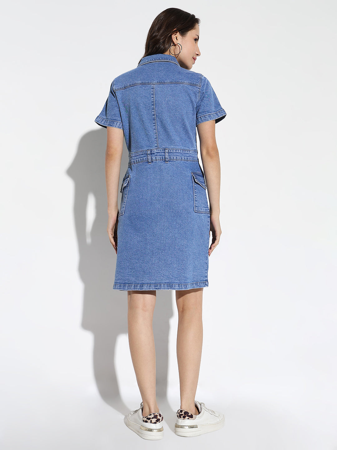 Women Solid Blue Shirt Dress