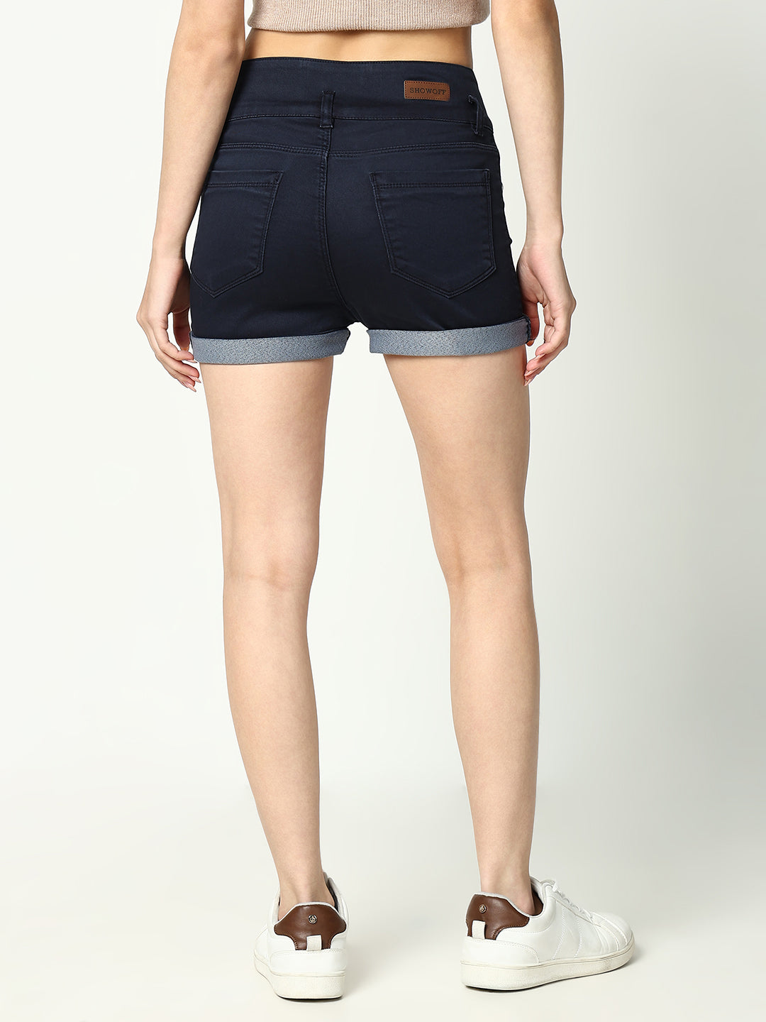 Women Solid Navy Blue Shorts