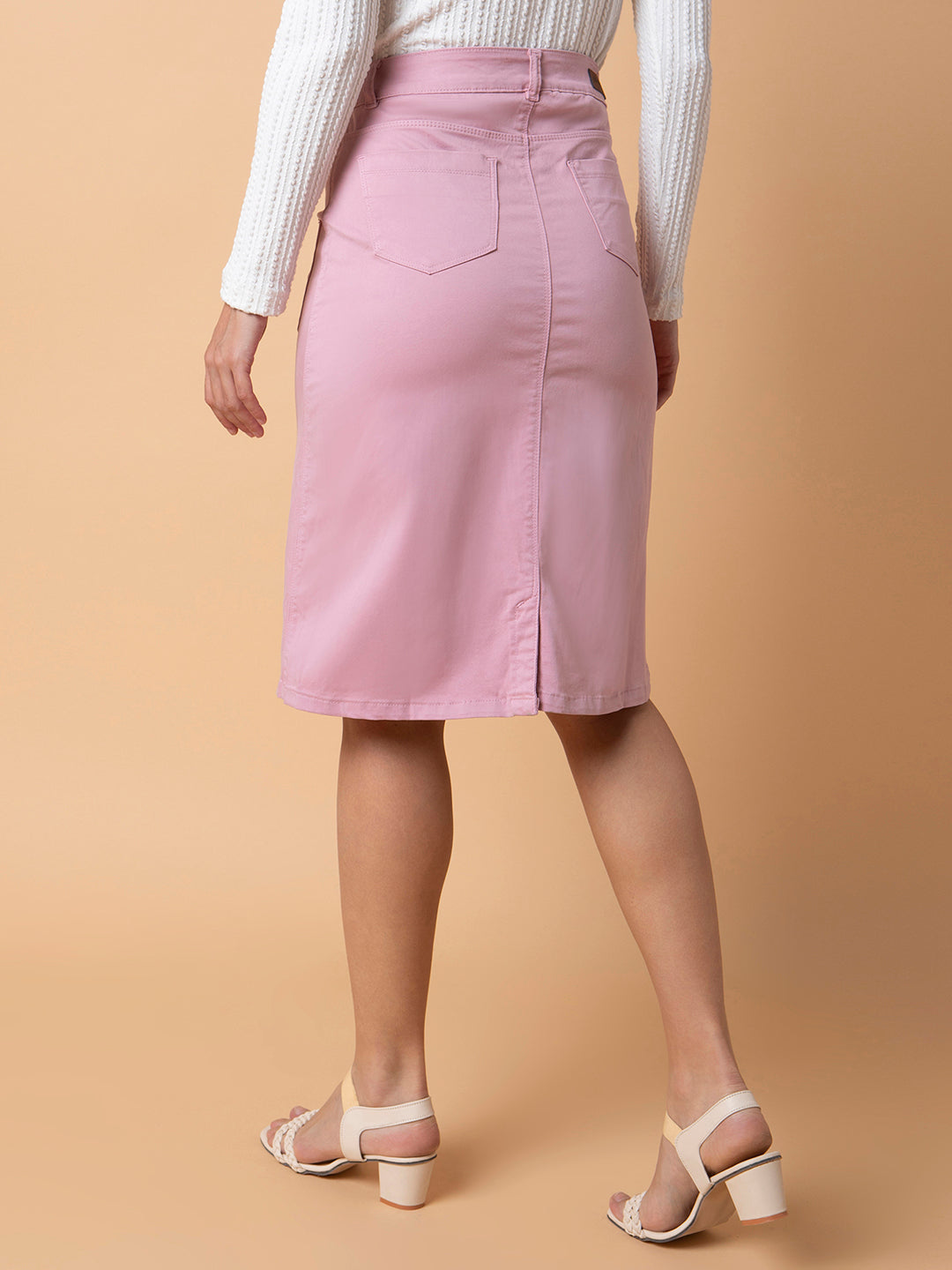 Women Solid Pink Pencil Skirt