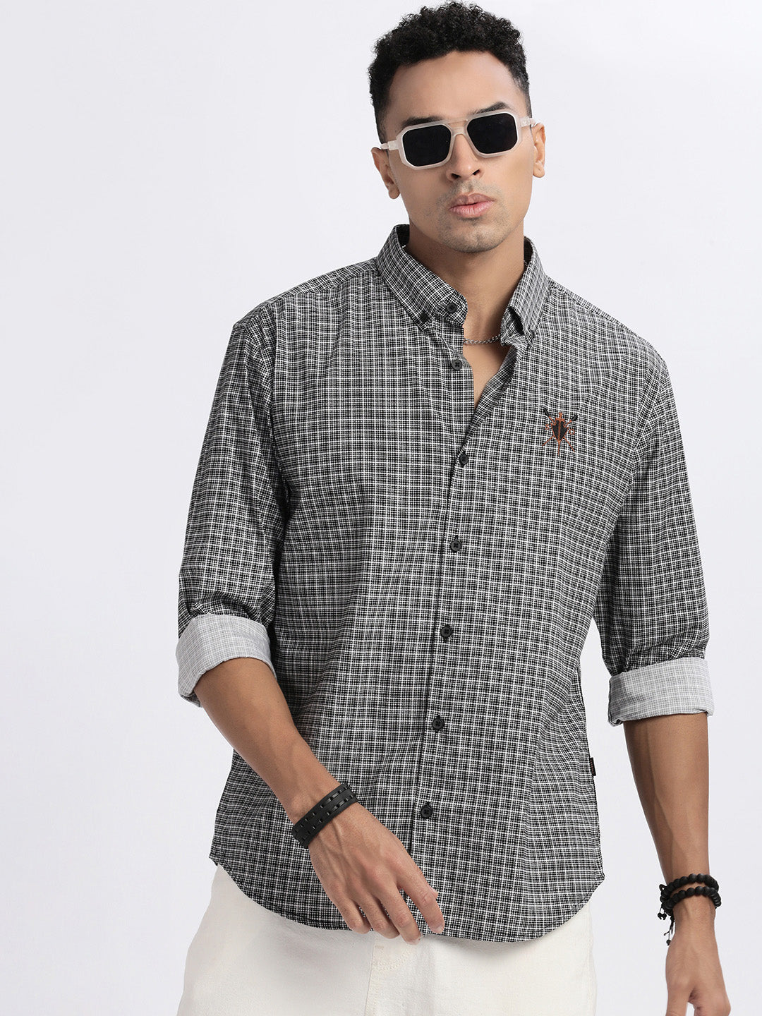 Men Black Checked Slim Fit Shirt