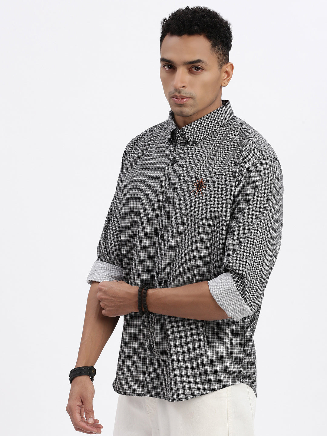 Men Black Checked Slim Fit Shirt