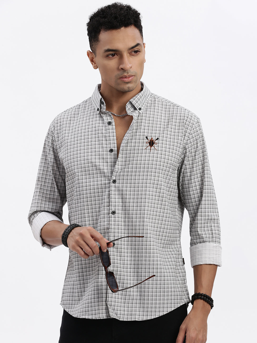 Men White Checked Slim Fit Shirt