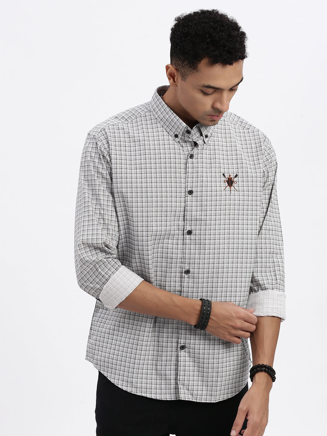 Men White Checked Slim Fit Shirt