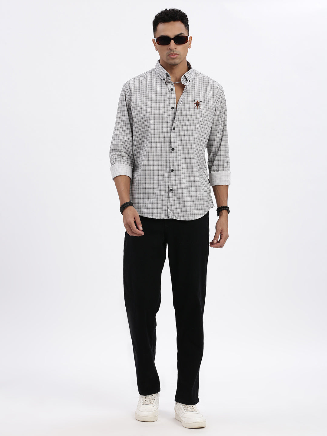 Men White Checked Slim Fit Shirt