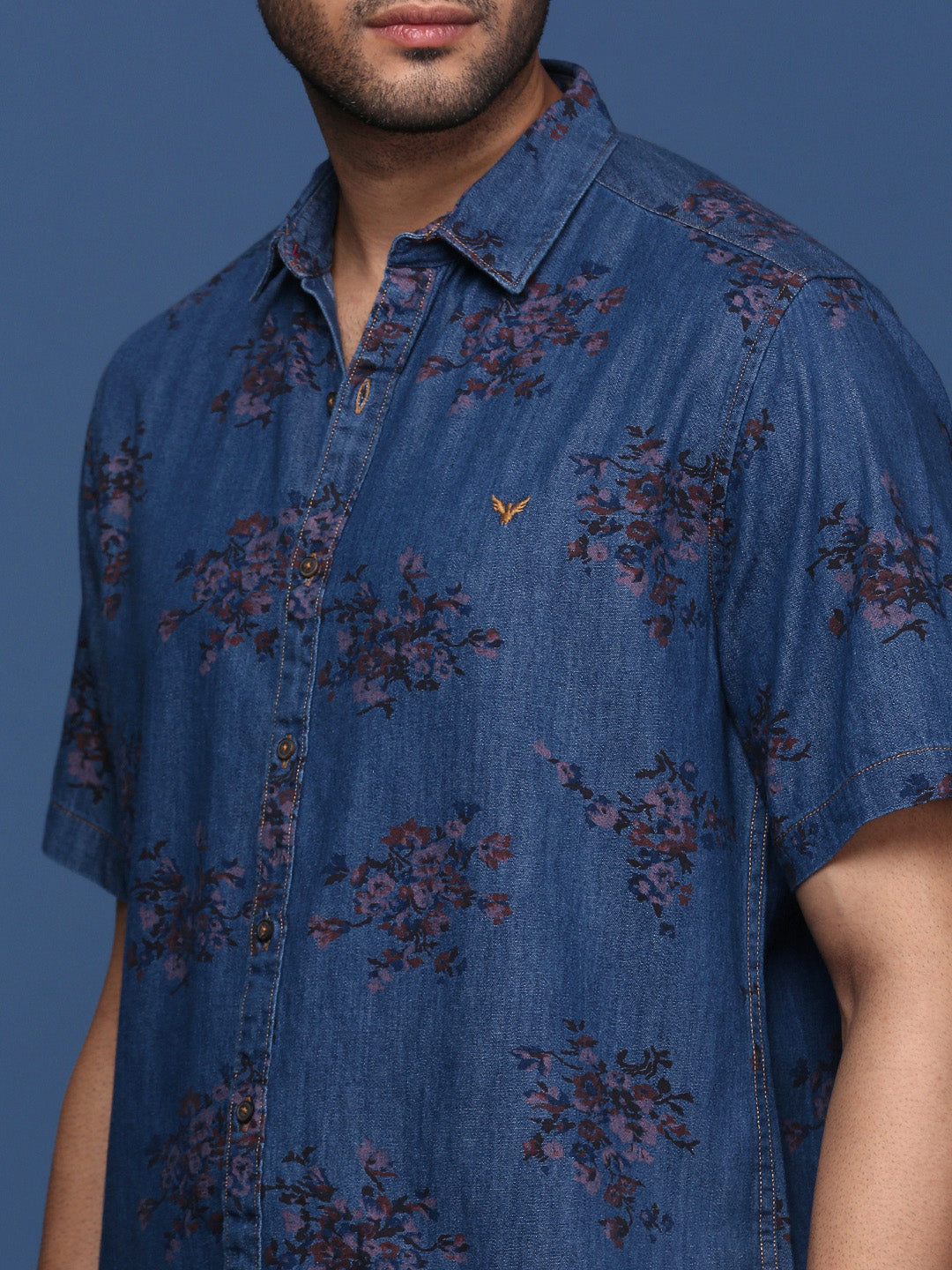Men Floral Blue Slim Fit Shirt