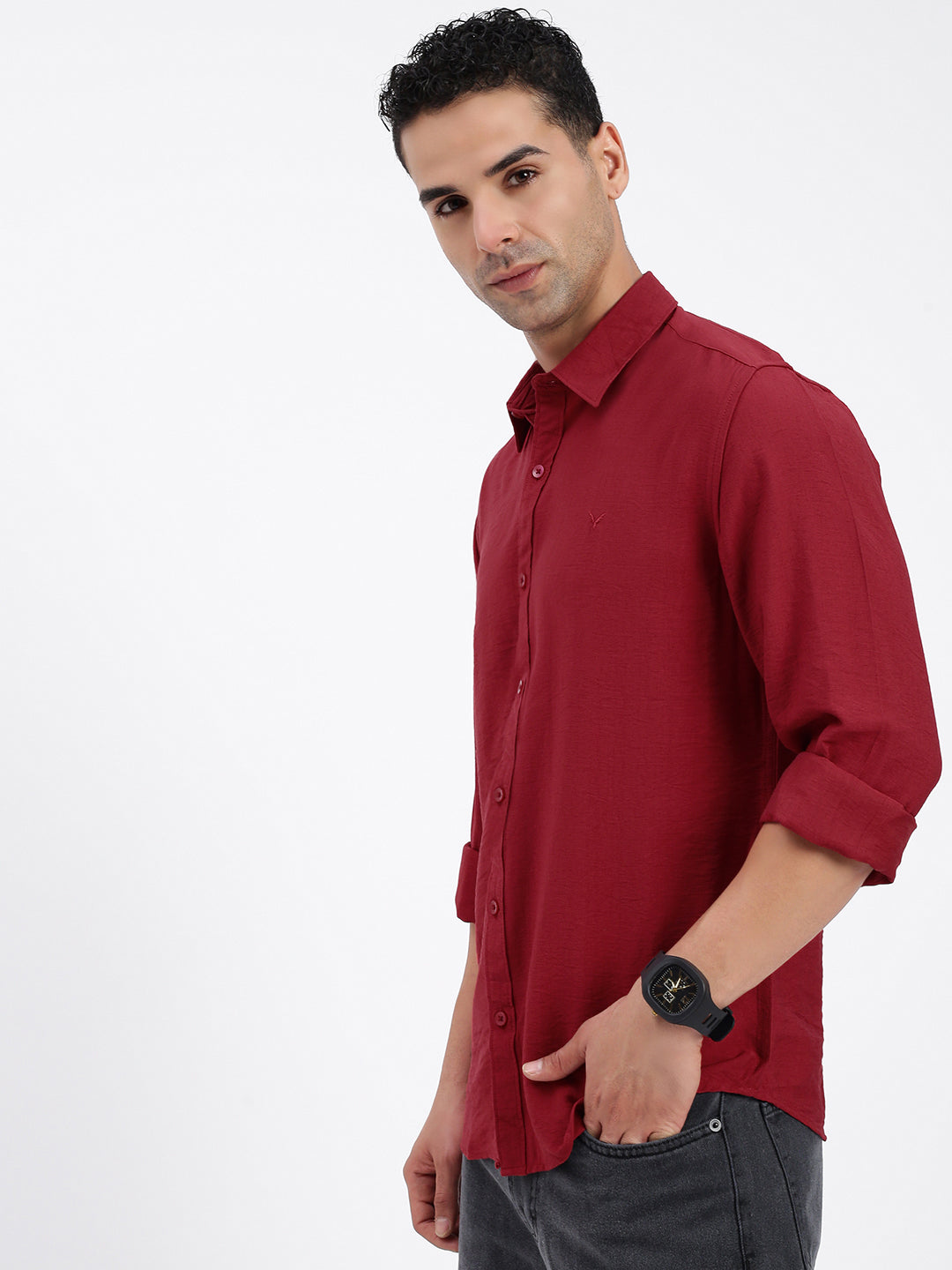 Men Solid Red Slim Fit Shirt