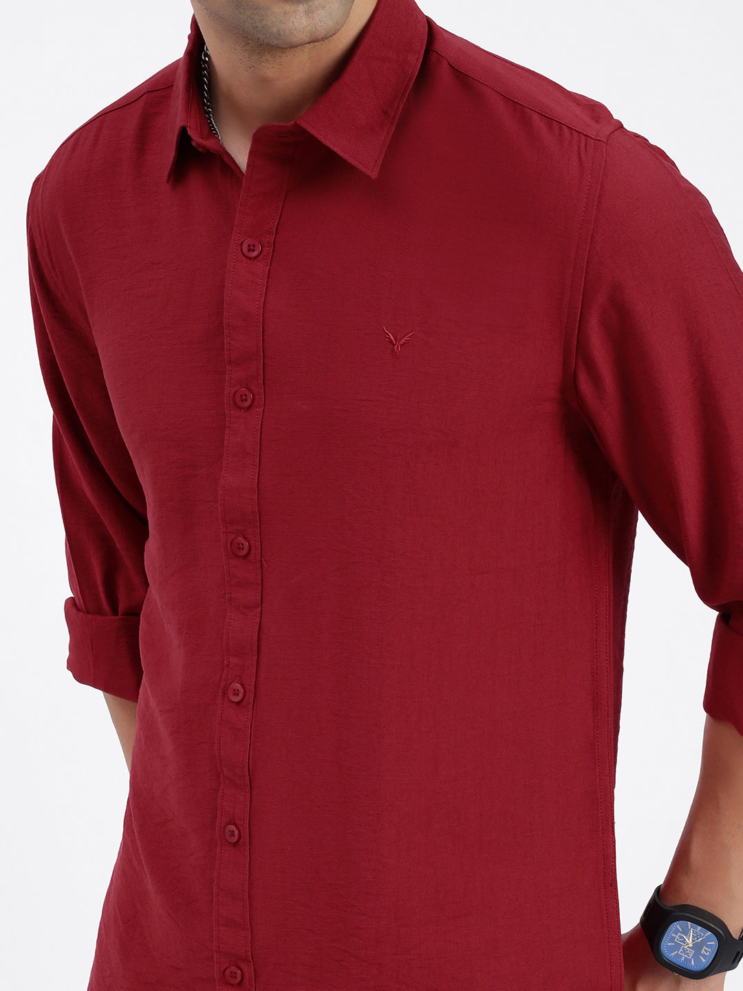 Men Solid Red Slim Fit Shirt