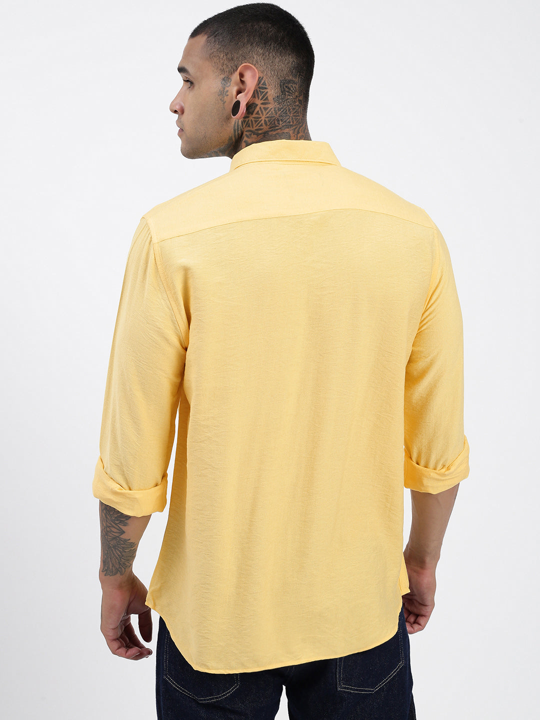 Men Solid Yellow Slim Fit Shirt