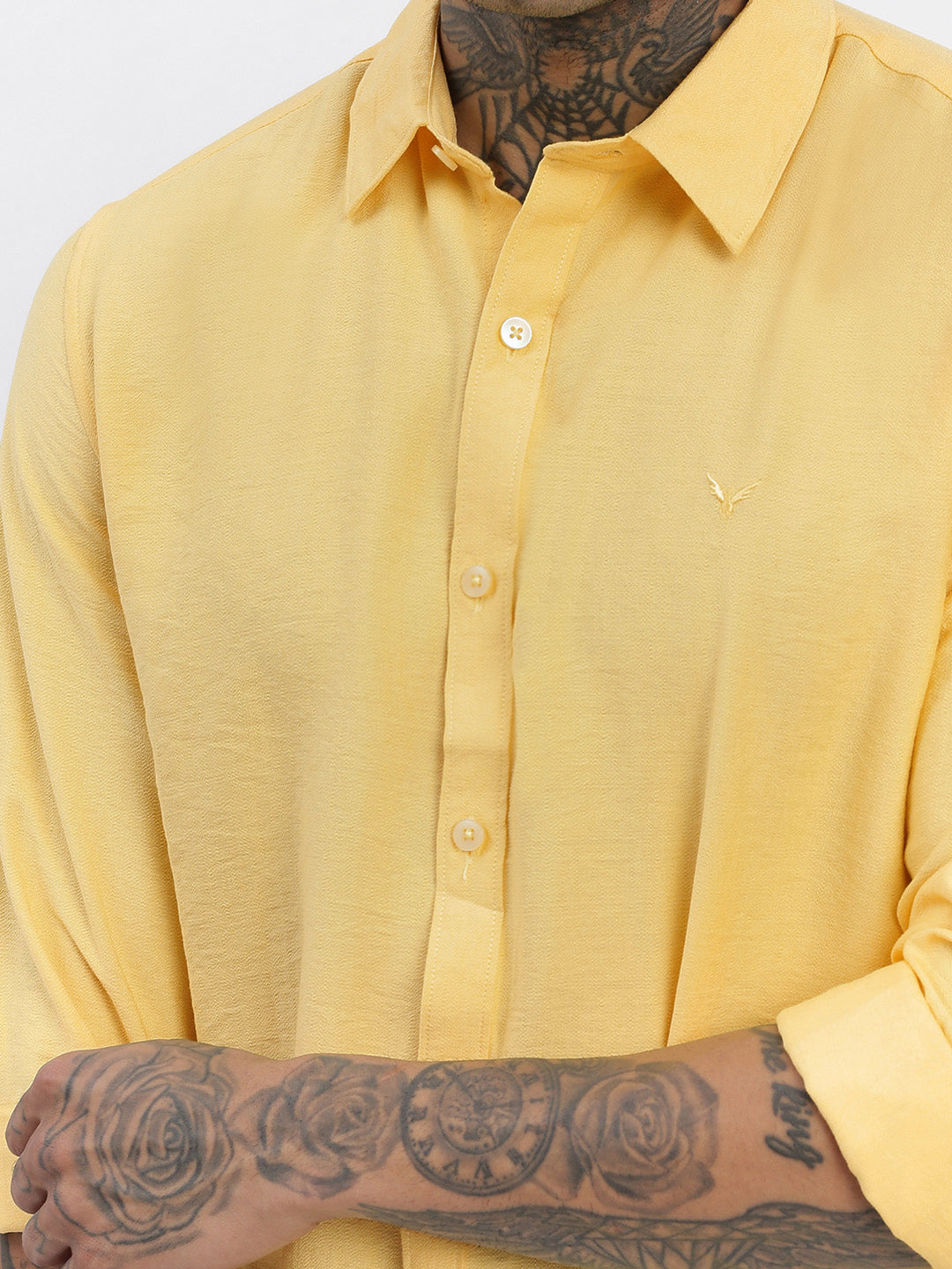 Men Solid Yellow Slim Fit Shirt