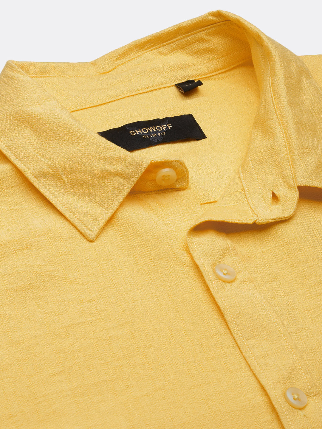 Men Solid Yellow Slim Fit Shirt