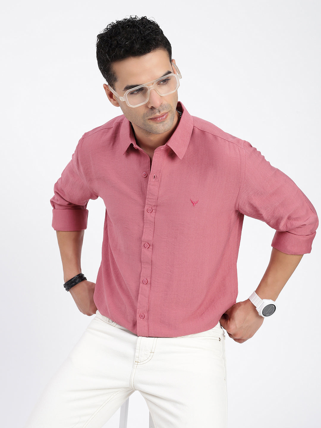 Men Solid Peach Slim Fit Shirt