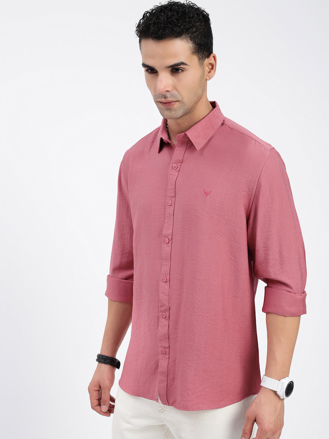 Men Solid Peach Slim Fit Shirt