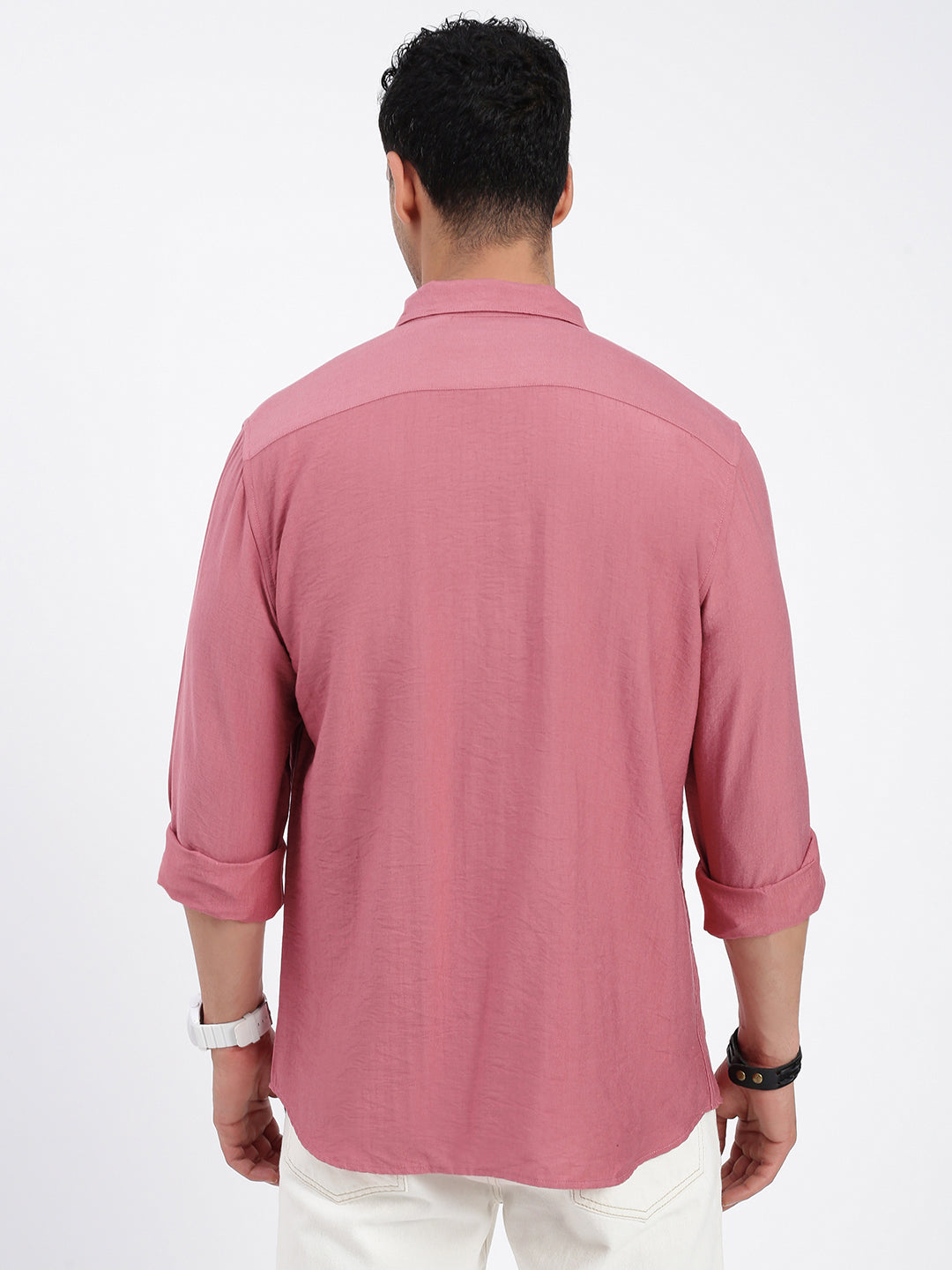 Men Solid Peach Slim Fit Shirt