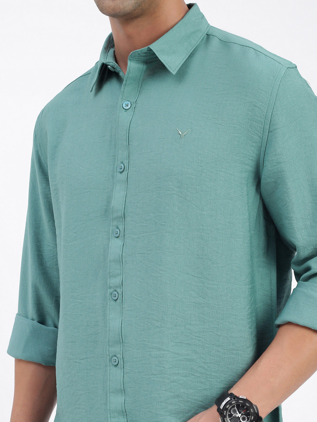 Men Solid Green Slim Fit Shirt