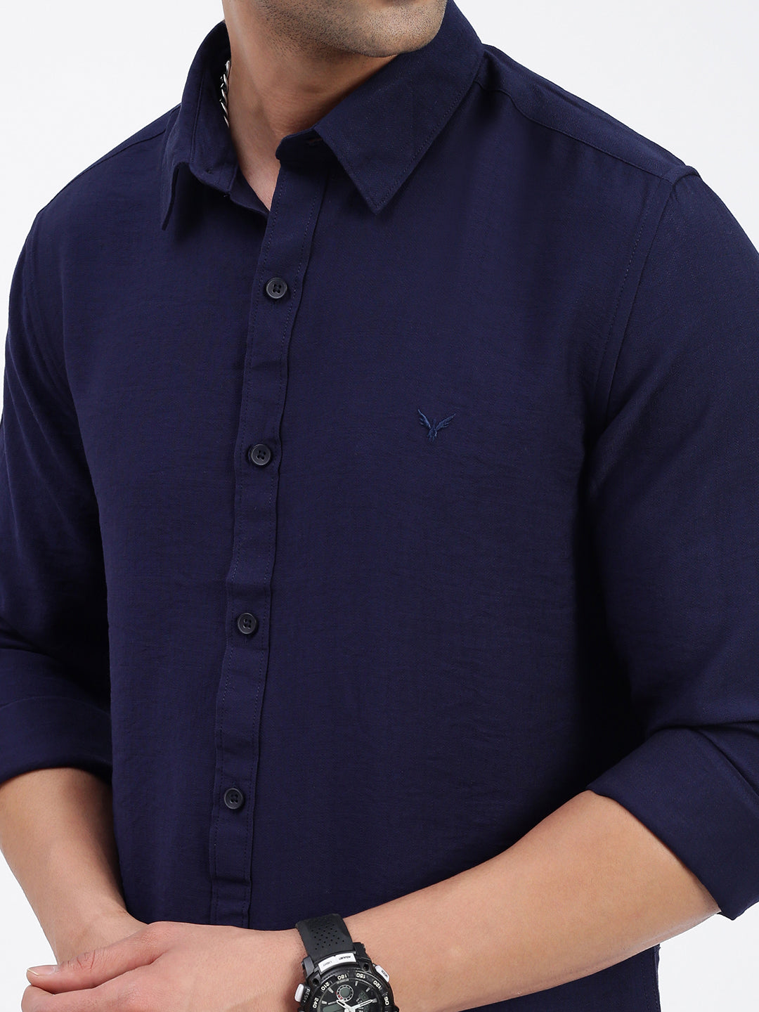 Men Solid Navy Blue Slim Fit Shirt