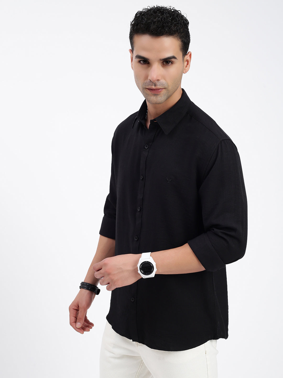 Men Solid Black Slim Fit Shirt