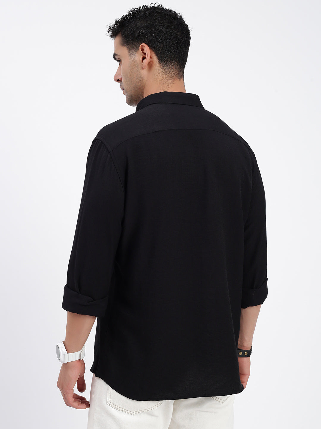 Men Solid Black Slim Fit Shirt