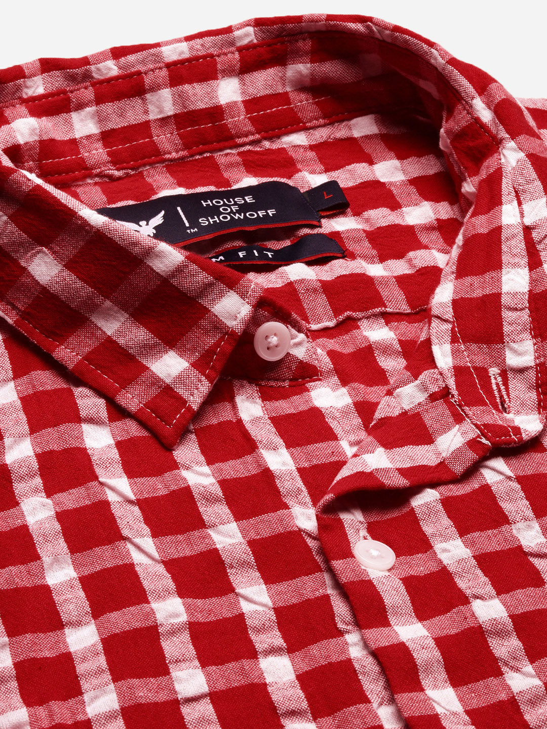 Men Spread Collar Checked Slim Fit Red Shirt