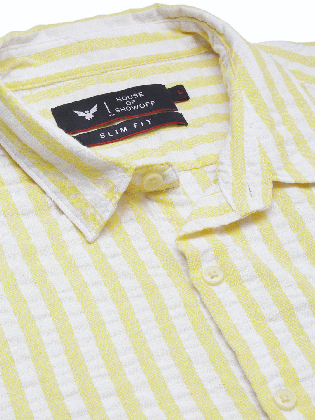 Men Striped Yellow Slim Fit Shirt