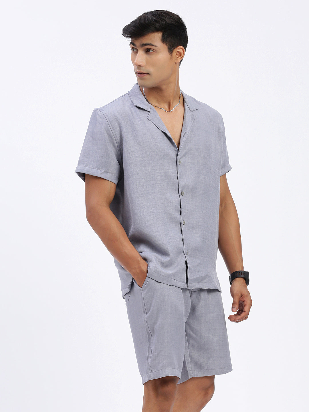 Men Solid Grey Co Ords Set