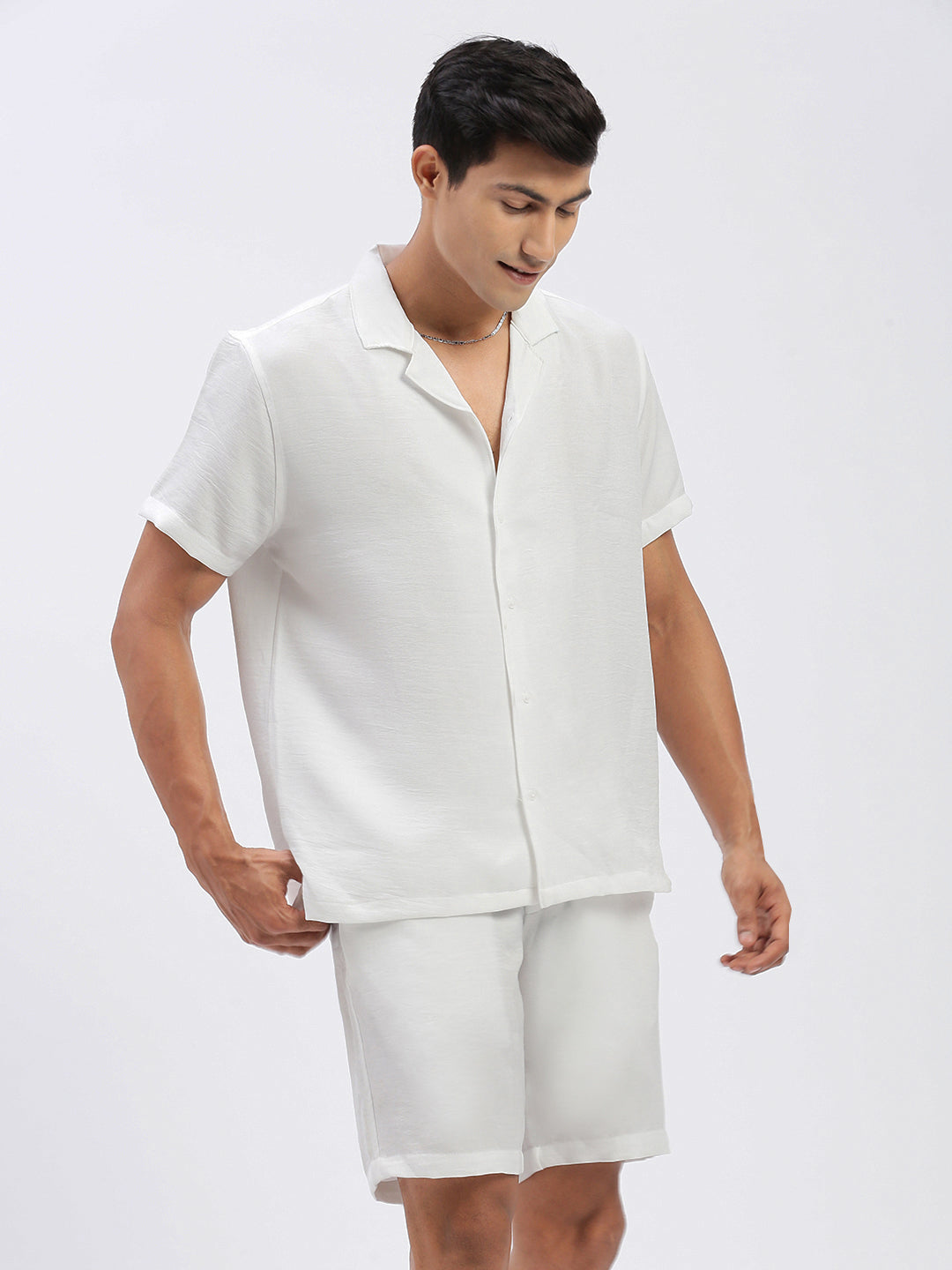 Men Solid White Co Ords Set