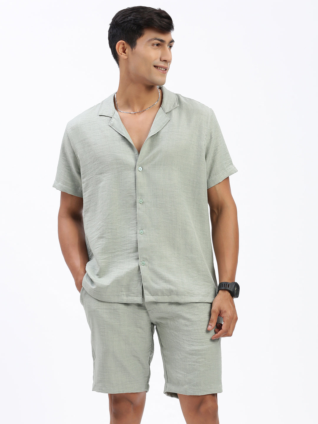 Men Solid Green Co Ords Set