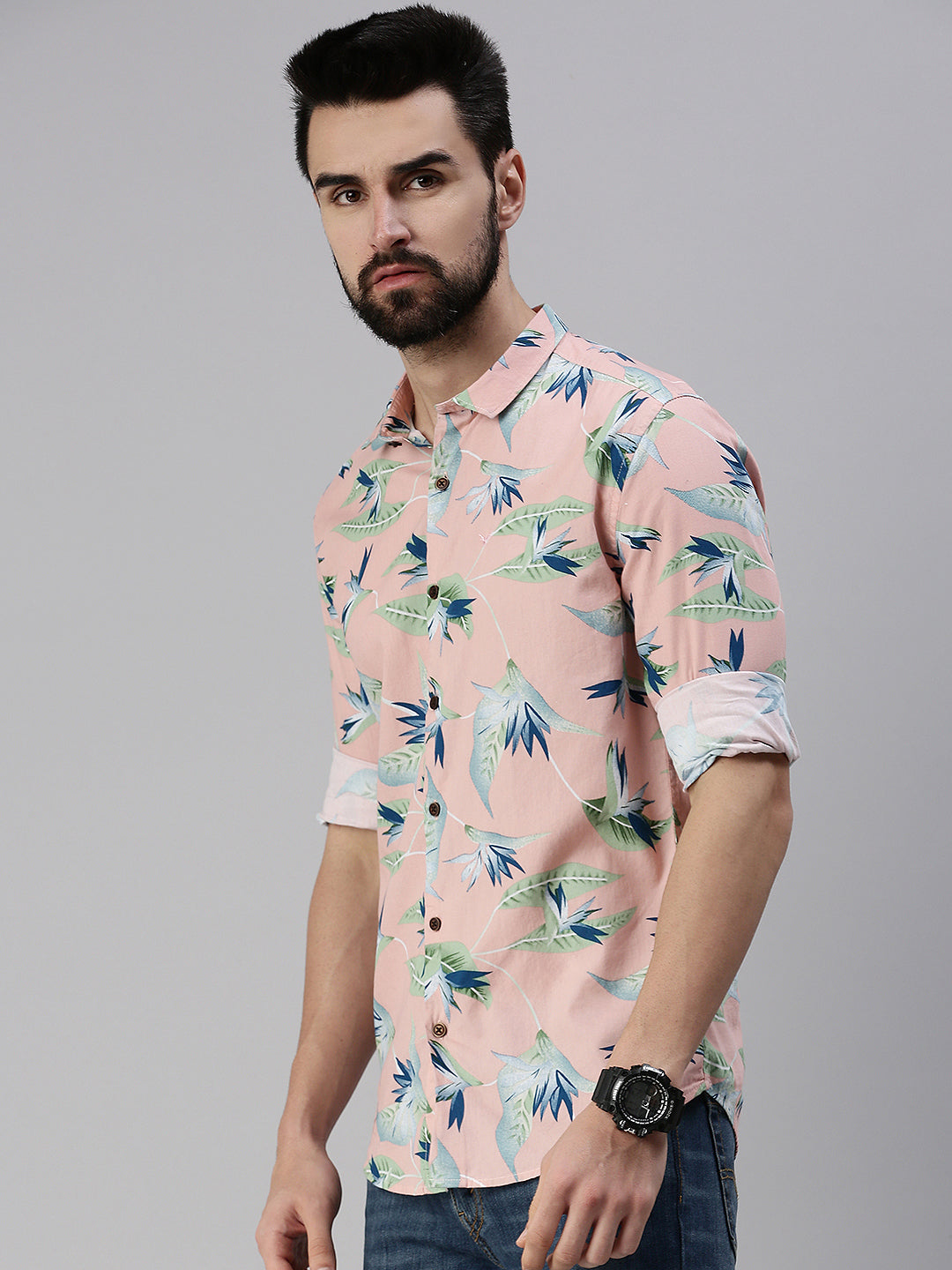 Men Spread Collar Printed Mauve Shirt