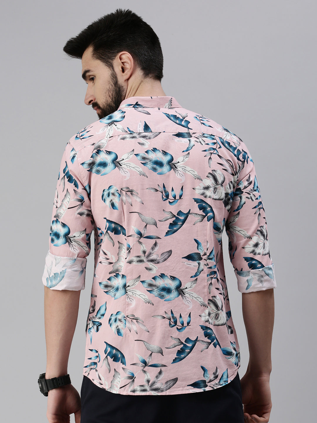 Men Spread Collar Printed Pink Shirt