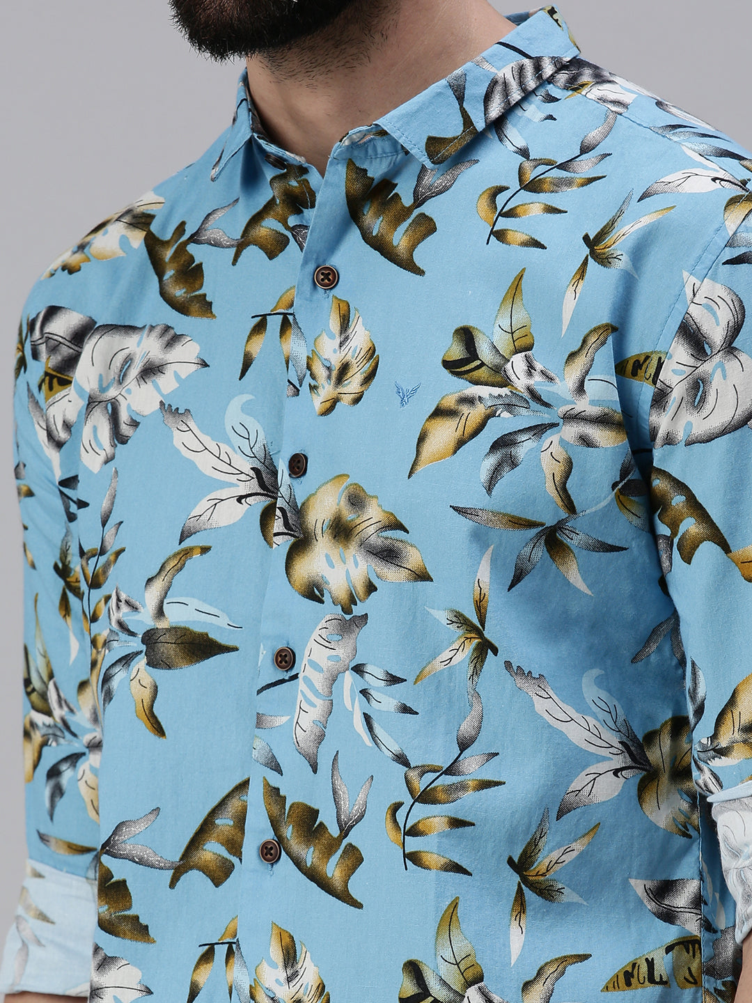 Men Spread Collar Printed Blue Shirt