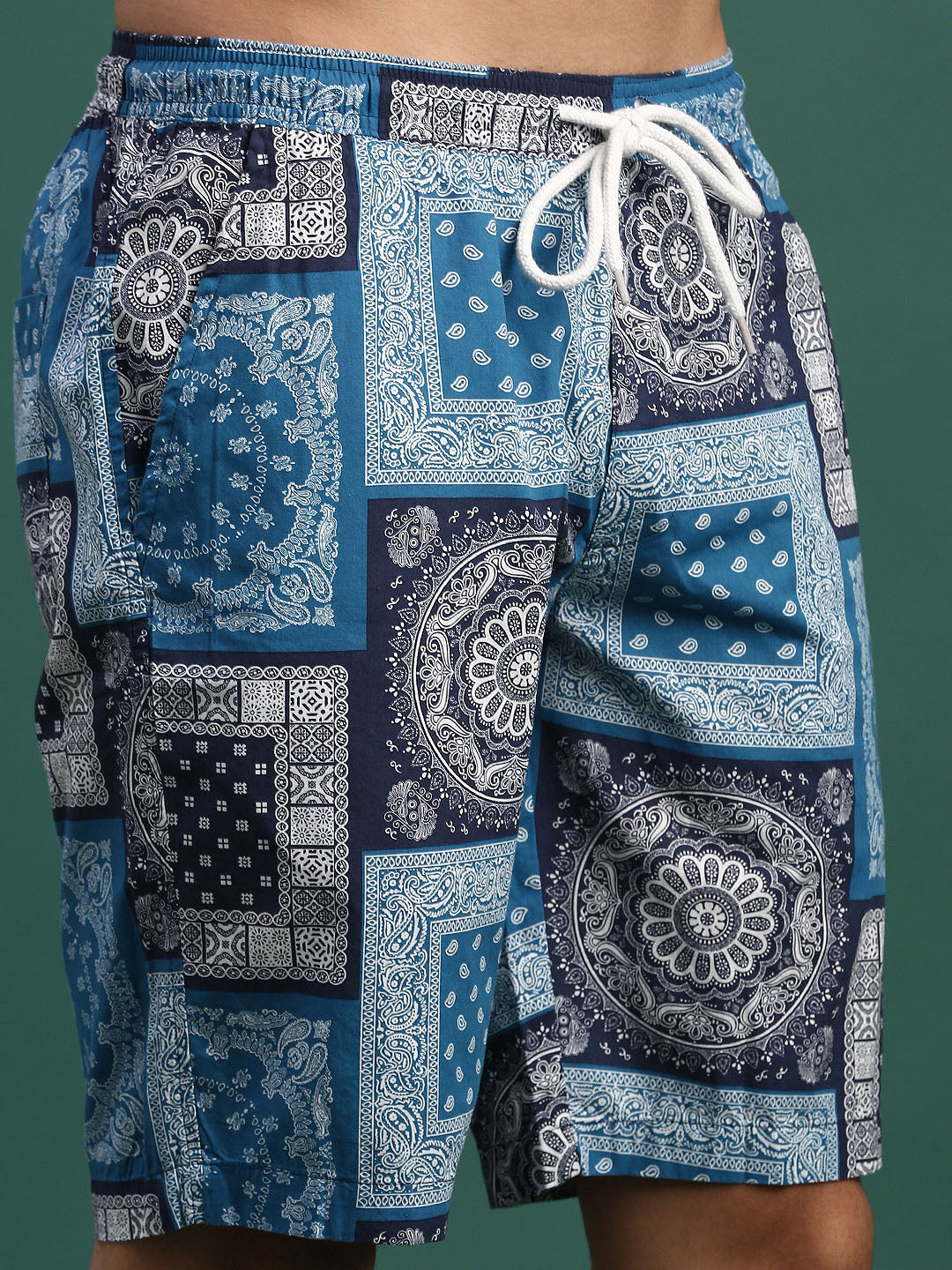 Men Printed Cuban Collar Blue Relaxed Fit Co Ords Set